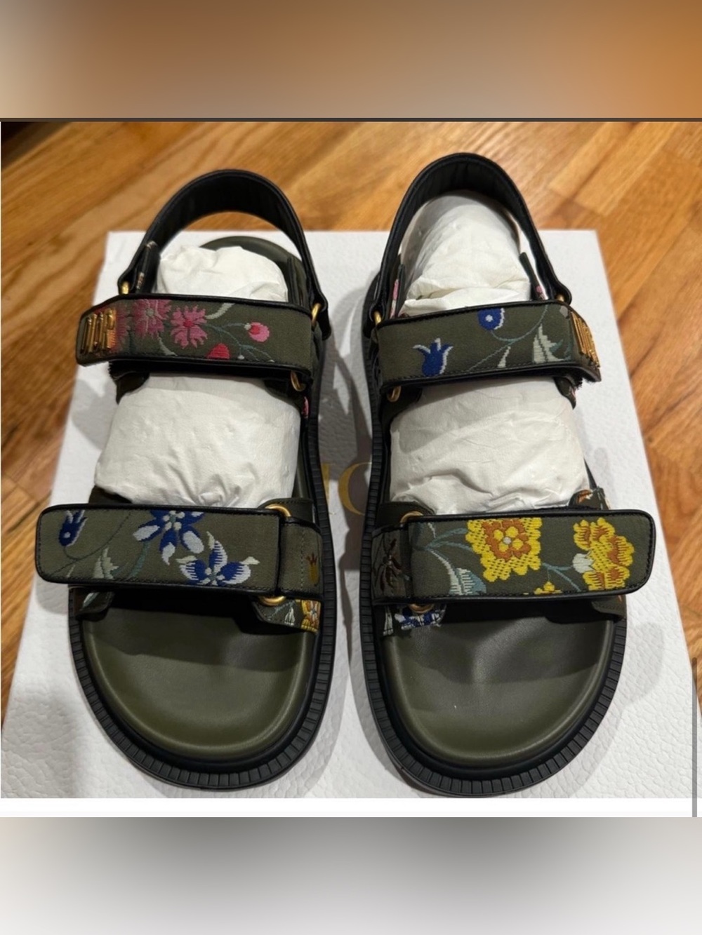 Dior Olive Floral Embroidered Strap Sandals